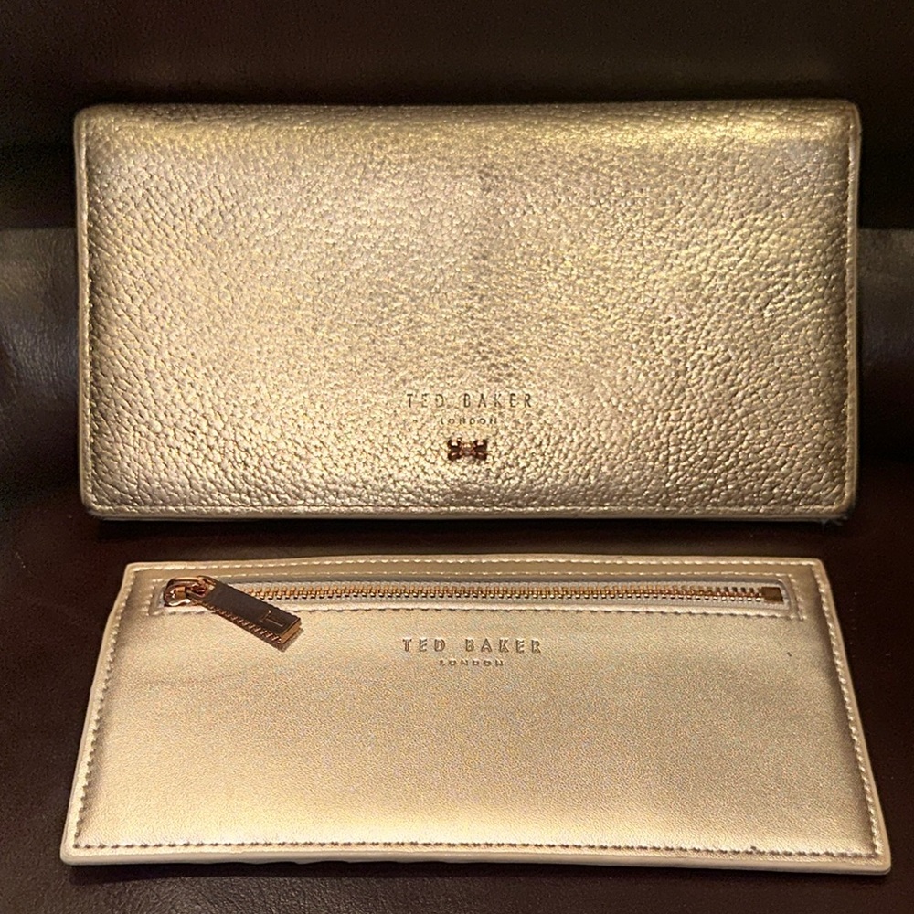Ted Baker London Metallic Gold Leather Wallet Set